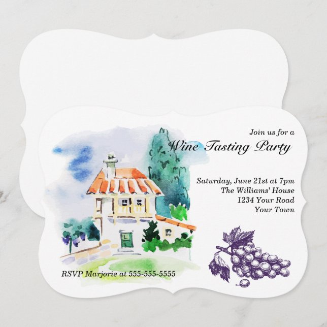 Fransk Villa Vin Taste Party Inbjudningar (Fram/baksida)