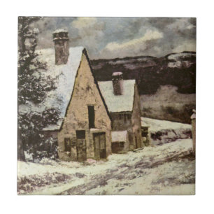 Fransk Village Street in Winter (Gustave Courbet) Kakelplatta