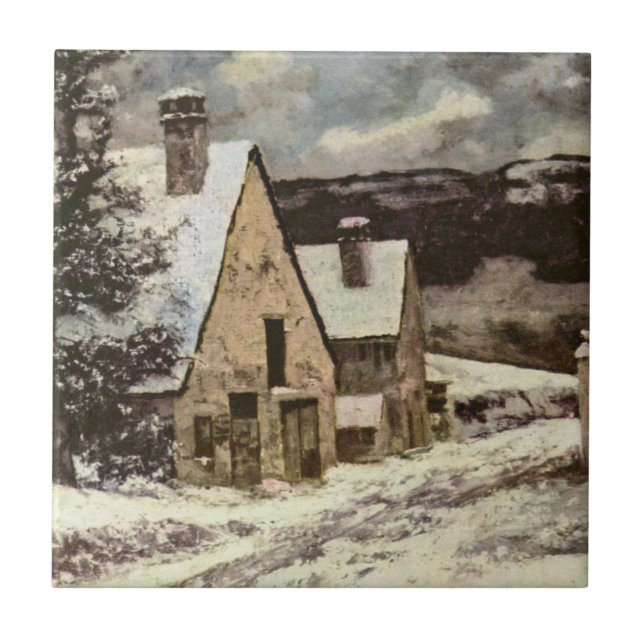 Fransk Village Street in Winter (Gustave Courbet) Kakelplatta (Framsidan)