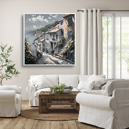 Fransk Village Summer Landscape vid Sea Poster