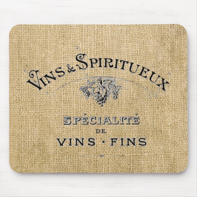 Fransk Vin på Burlap Musmatta (Framsidan)