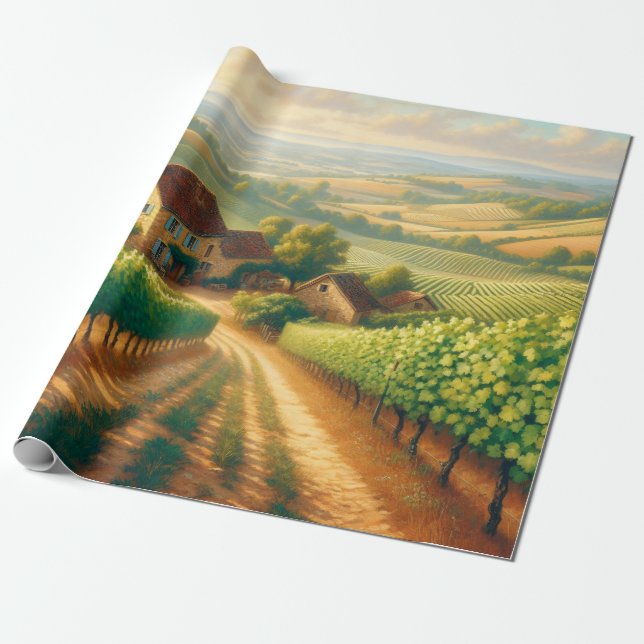 Fransk Vineyard Oljemålning - avsida Presentpapper (Utrullad)