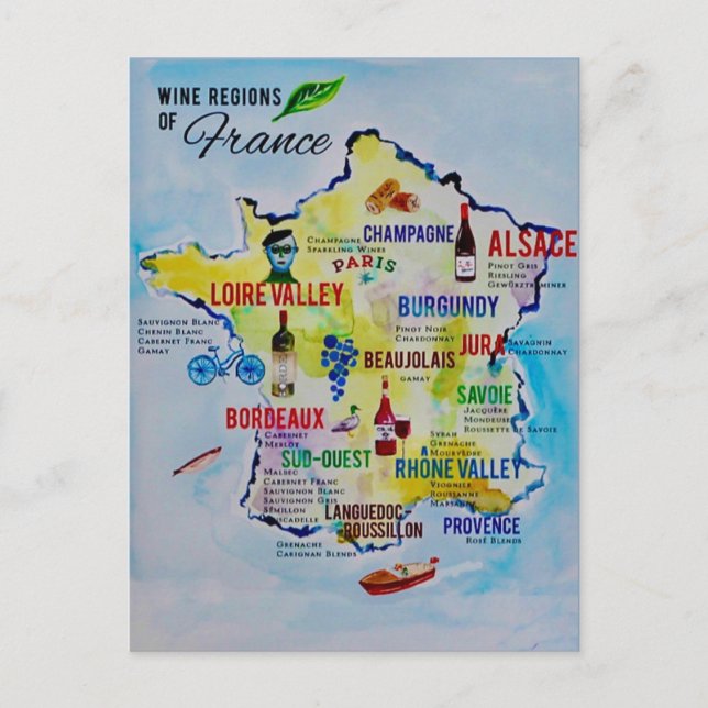 Fransk vinregionkarta vykort (Framsida)