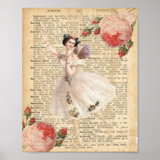 Fransk Vintage ballerina fairy dictionary-sida Poster