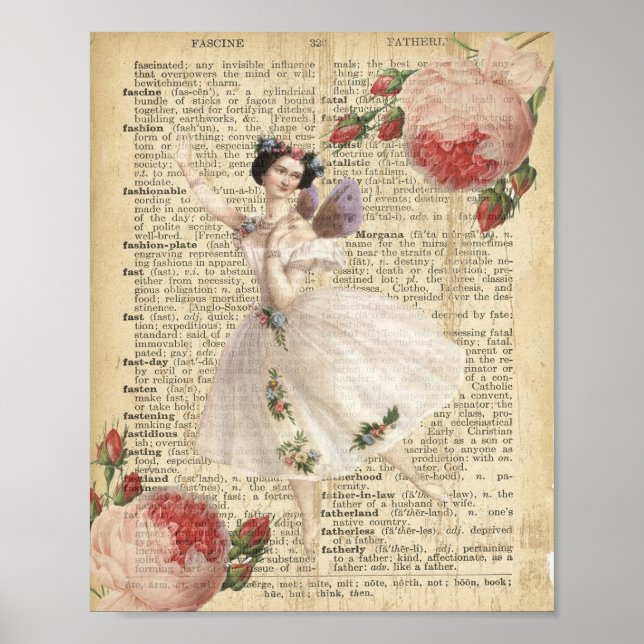 Fransk Vintage ballerina fairy dictionary-sida Poster (Framsidan)