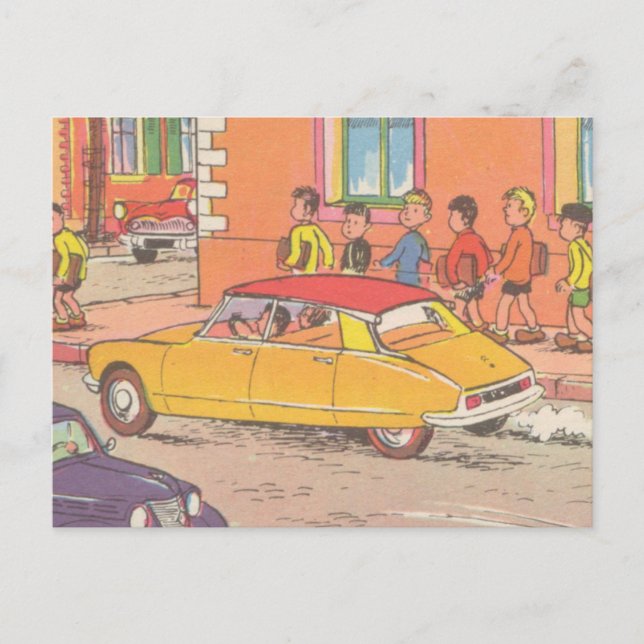 Fransk vintage bilkonst vykort (Framsida)