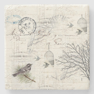 Fransk Vintage Bird and Gren Stone Underlägg
