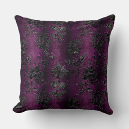 Fransk Vintage Black Blommigt Damask Lila Mönster Kudde