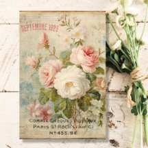 Fransk Vintage Blommigt Blue Rosa Ephemera Decoupa