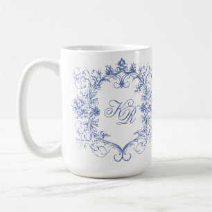 Fransk Vintage Blommigt Dubbla Monogram Bröllop Kaffemugg