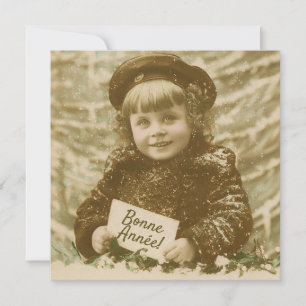 Fransk Vintage Bonne Annee jul Girl Blank Kort
