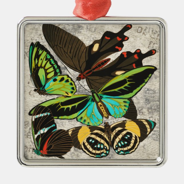 Fransk Vintage Butterflies Illustration-1 Julgransprydnad Metall (Framsidan)