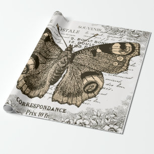 Fransk Vintage Butterfly Wrapping Papprare Presentpapper