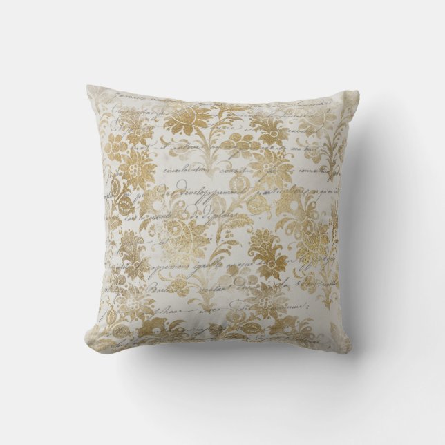 Fransk Vintage Guld Blommigt Kudde (Framsida)