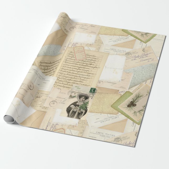Fransk Vintage julbrevlåda Presentpapper (Utrullad)