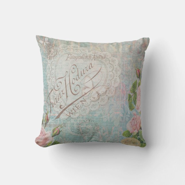 Fransk Vintage Ro och hjärtkollage Bleu Kudde (Framsida)