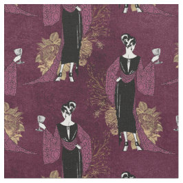 Fransk Vintage Woman med Vin på Maron Tyg