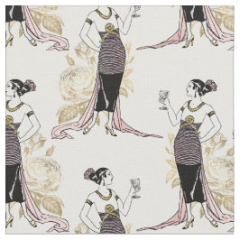 Fransk Vintage Woman med Vin på vitt Tyg