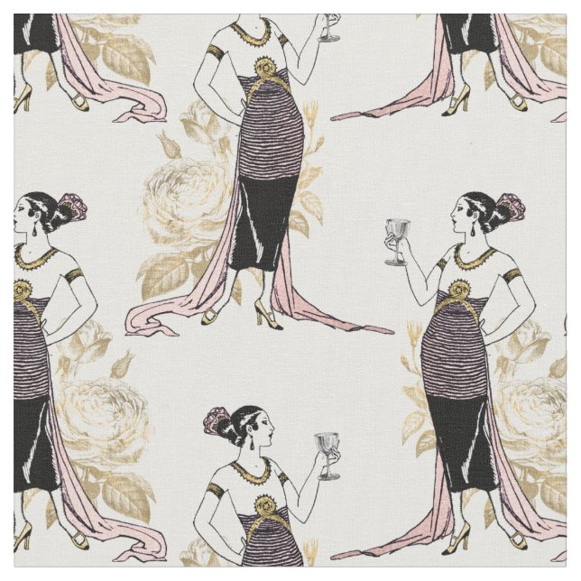 Fransk Vintage Woman med Vin på vitt Tyg (Närbild)