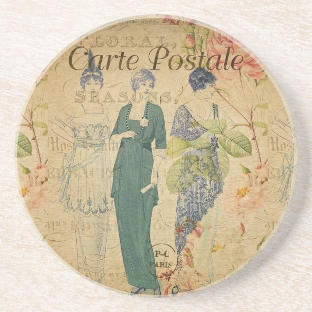 Fransk vykort Beverage Coaster Underlägg (Framsidan)