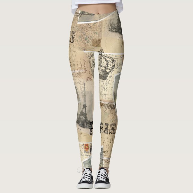 Fransk vykortCollagedamasker Leggings (Framsida)