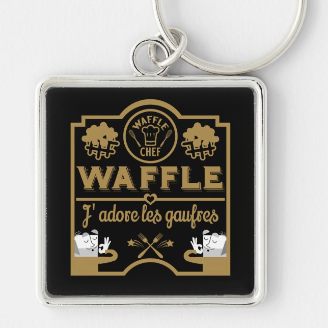 Fransk Waffles Fyrkantig Silverfärgad Nyckelring (Framsidan)