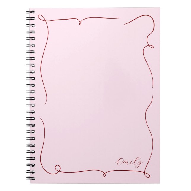Fransk Whimsical Script Anpassat Namn Rosa Anteckningsbok (Framsidan)