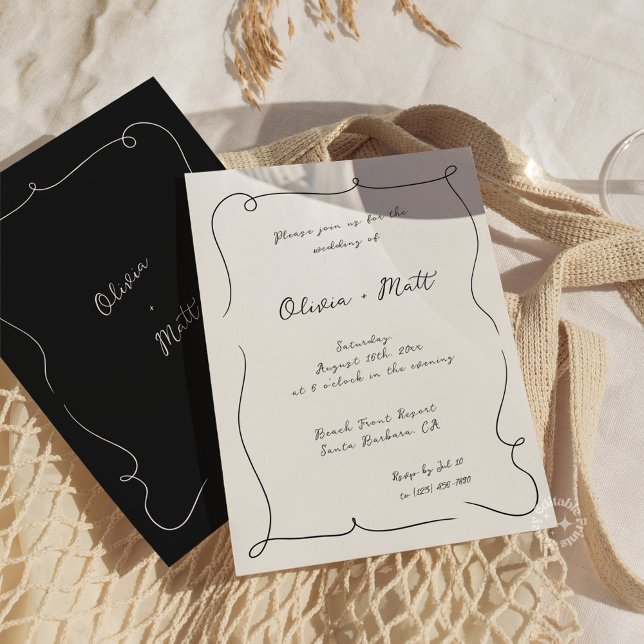 Fransk Whimsical Script Bröllopsinbjudan Vit Inbjudningar (French Whimsical Script Wedding Invite White)