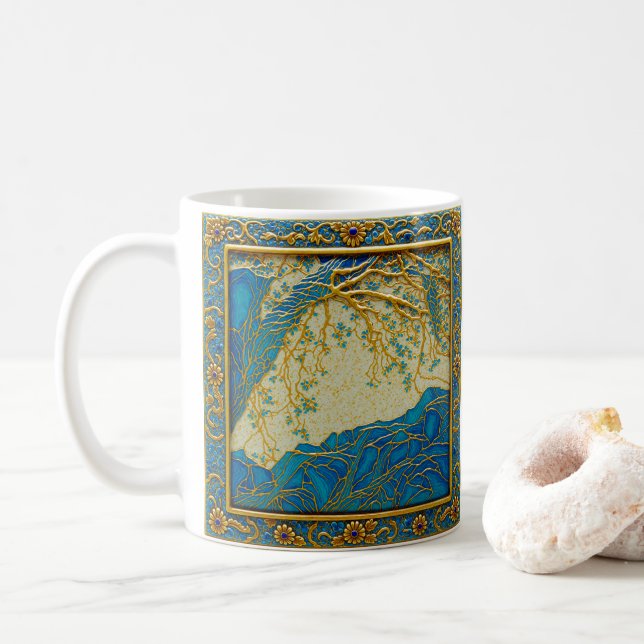 Franska Alperna Guld Turkos Lapis Färger  Kaffemugg (Med munk)