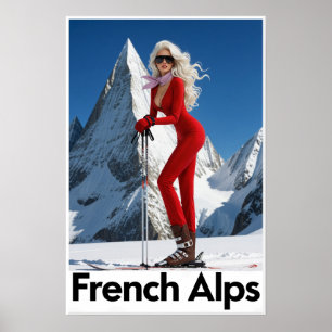 Franska Alperna skidaffisch Poster