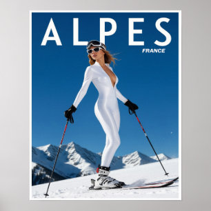 Franska Alperna skidaffisch Poster