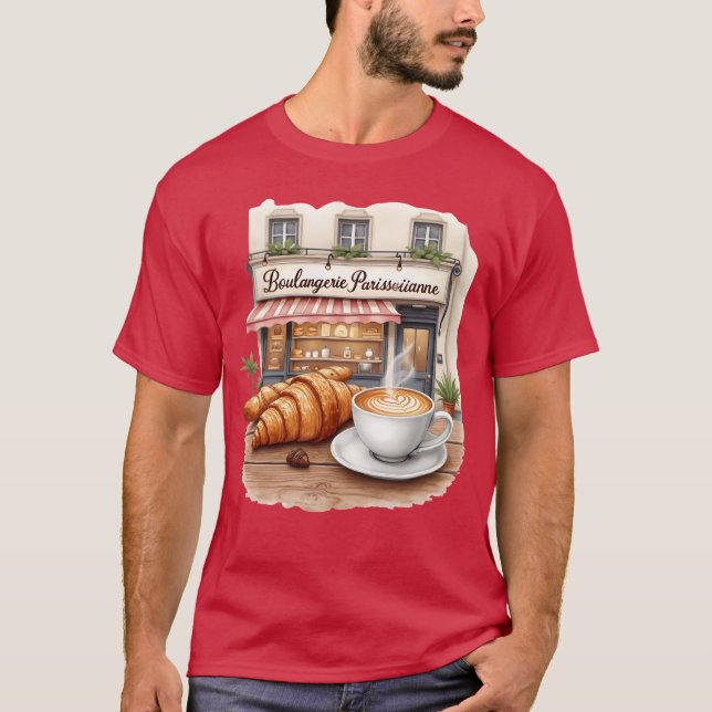 Franska Bageri Cafékrokan Kaffe Konst vänner T Shirt (Framsida)