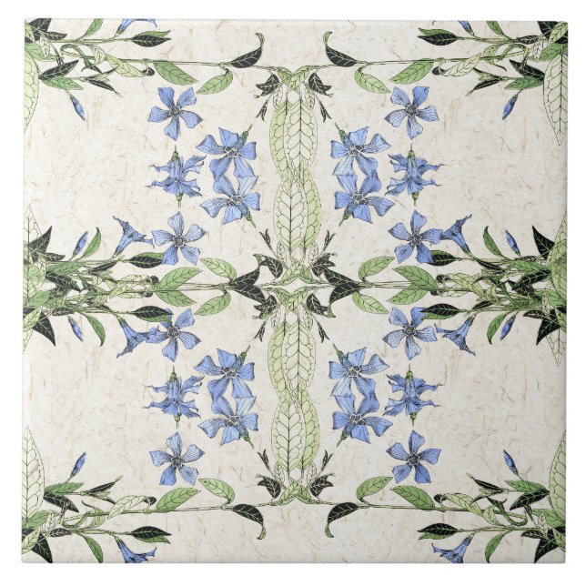 Franska blommor för art nouveaublåttvintergröna kakelplatta (Framsidan)