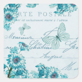 Franska blomstermotiv vintage-klistermärken med bl fyrkantigt klistermärke