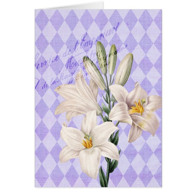 Franska botaniska liljar för vintage hälsningskort (Framsidan)