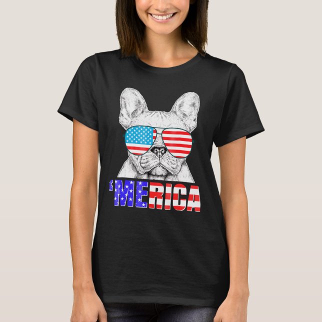 Franska Bull Dog Merica Murica 4:e juli Tee (Framsida)