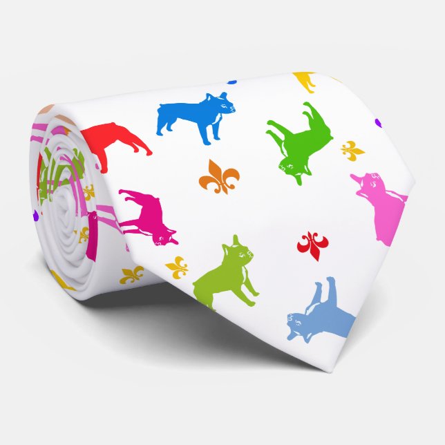 Franska Bulldoggar färgglada Slips (Rullad)
