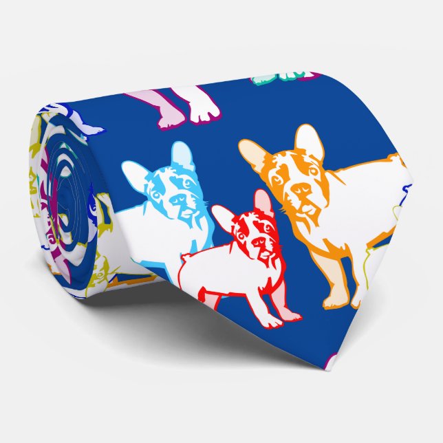 Franska Bulldoggar färgglada Slips (Rullad)