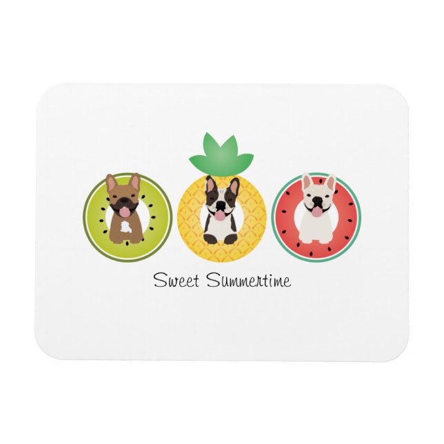 Franska Bulldoggar i Frukt Poolflottörer Magnet (Horisontell)