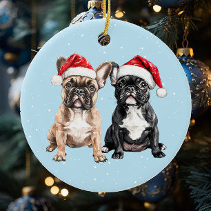 Franska Bulldoggar Jul Akvarell Julgransprydnad Keramik