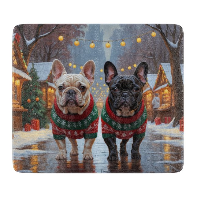 Franska Bulldoggar Jul Snö Högtid (Framsidan)