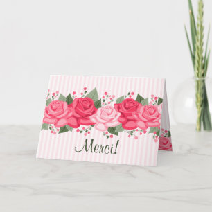 Franska chic rosa ros och randar noterar kortet tack kort
