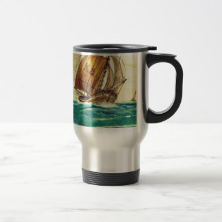 Franska fiskebåtar för vintage på havet resemugg