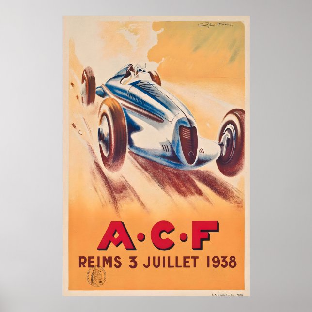 Franska Grand Prix Reims-Gueux 1938 Motor Racing Poster (Framsidan)