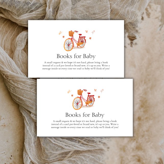 Franska höstlöv cykel böcker för baby shower tilläggskort (French Fall Leaves Bicycle Books For Baby shower Enclosure Card)