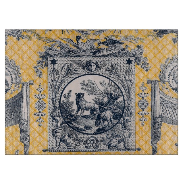 Franska landblått & gul Toile skärbräda (Framsidan)