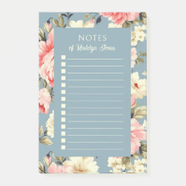 Franska lanthus trädgårdsblommor dammig blå post-it block