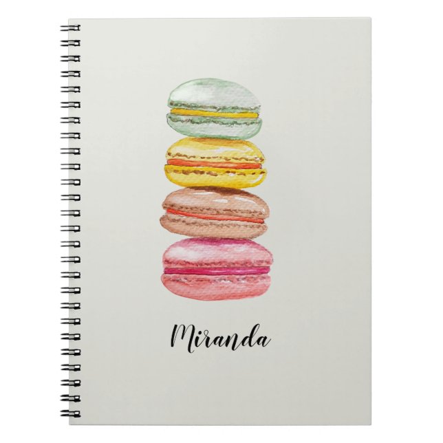 Franska Macarons Akvarell Handmålad Anteckningsbok (Framsidan)