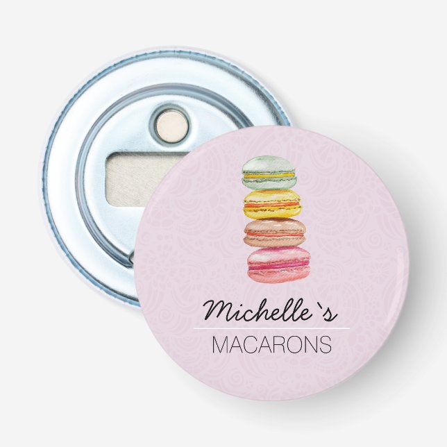 Franska Macarons Akvarell Handmålad Flasköppnare (Framsidan)
