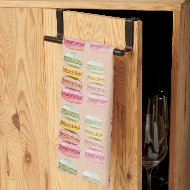 Franska Macarons Akvarell Handmålad Kökshandduk (Thirds Fold)